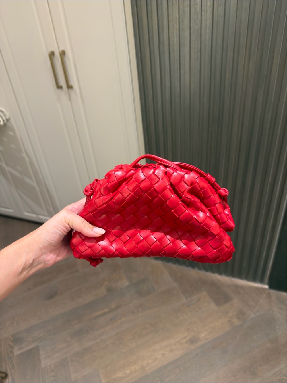 Red Woven Leather Clutch Handbag
